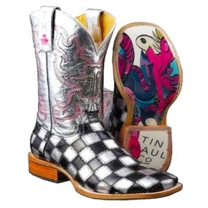 checkered square toe boots